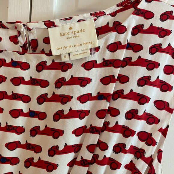 Kate Spade Blair Dress | Autobahn Red Race Car Print | Size 6 - Picture 2 of 2